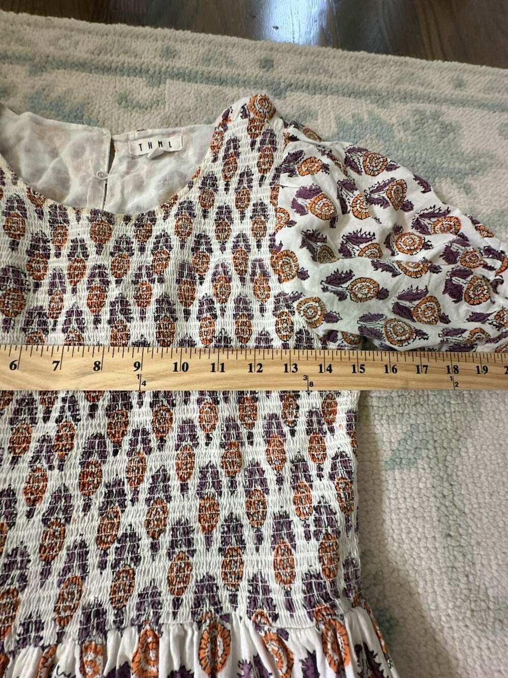 S - THML Floral Print Smocked Puff Sleeve Midi Dress - Picture 5 of 6